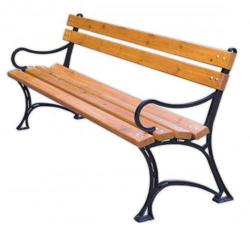Dřevěná zahradní parková lavice s kovovými područkami