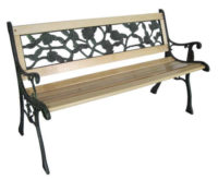 Levná dřevěná zahradní lavička dekorativní kování na opěradle