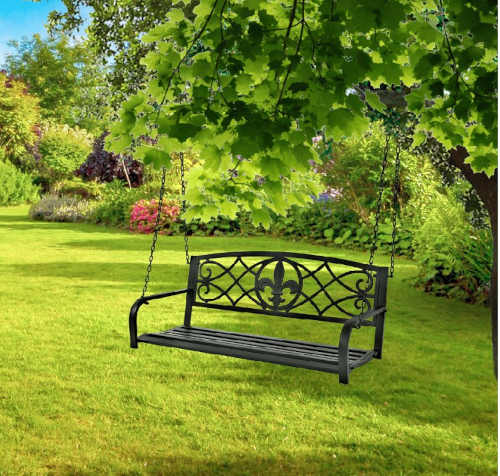kovová závěsná zahradní lavice